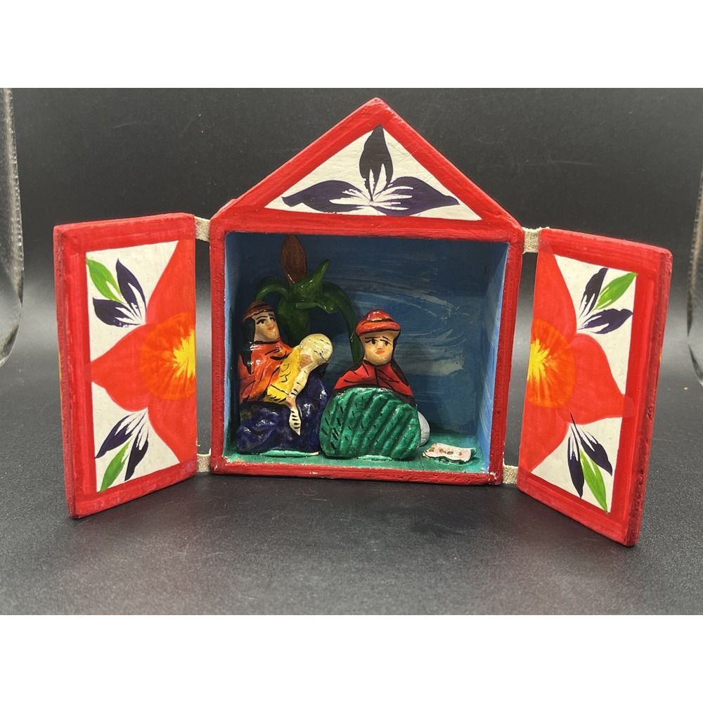 Vtg. Peruvian Folk Art Cabinet - Incomplete - Handcrafted Decor -‎ As Is